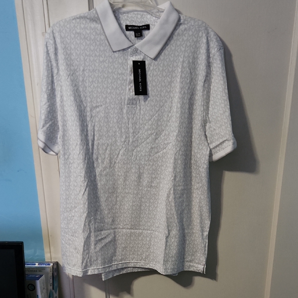 Michael Kors Subtle Pattern White Polo Shirt NWT - image 1